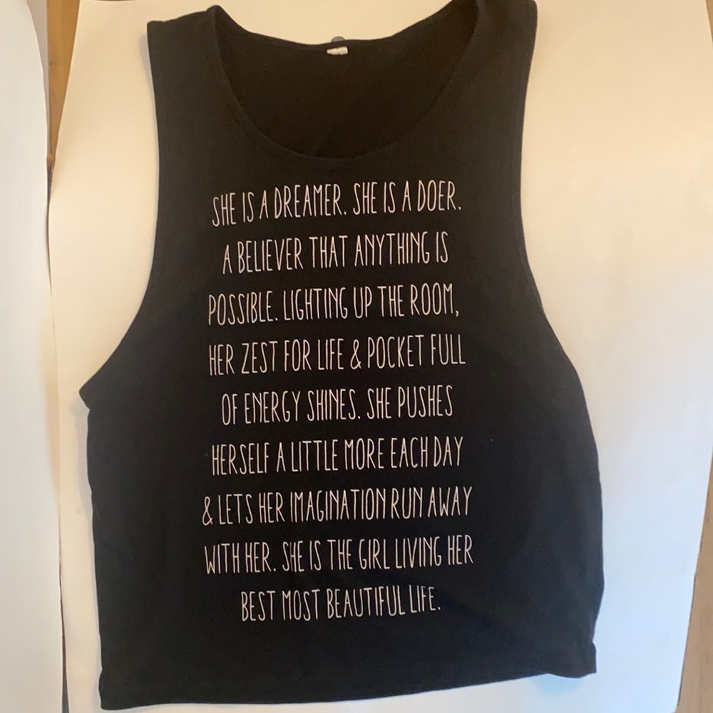 Lorna Jane Black Muscle Tee with White Motivational Text